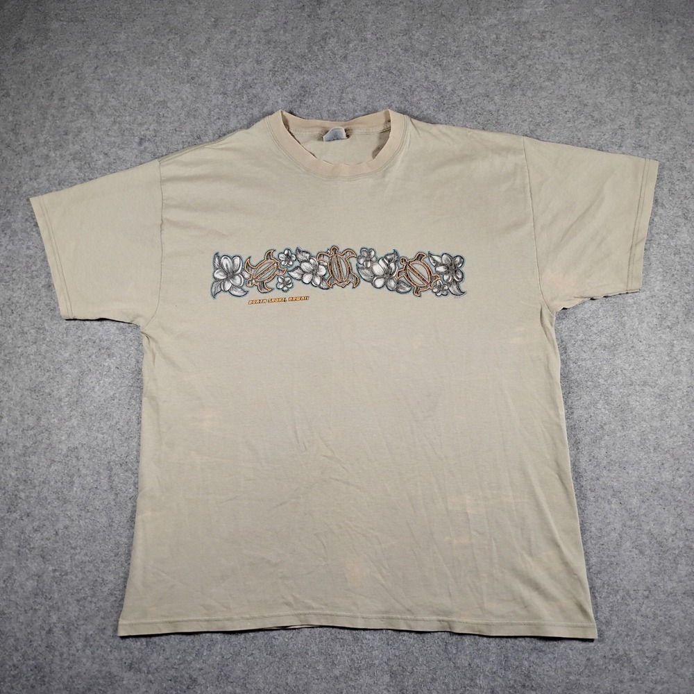Vintage Hanes Beefy-T North Shore Hawaii Sea Turtle Graphic T-Shirt Tan XL 7974